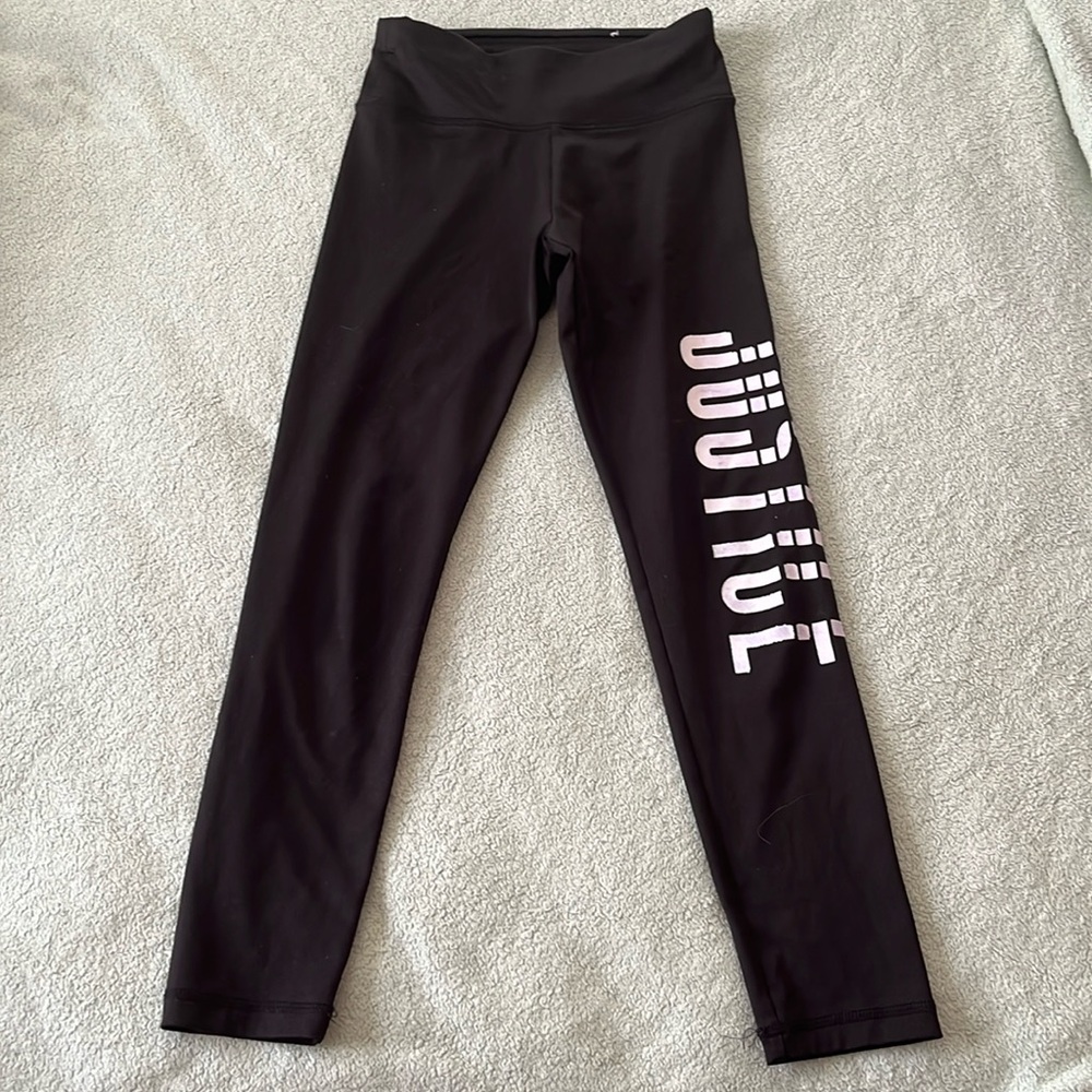 Justice Black Logo High Waist Full Length Leggings